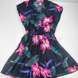 Vintage black Hawaiian floral shorts romper